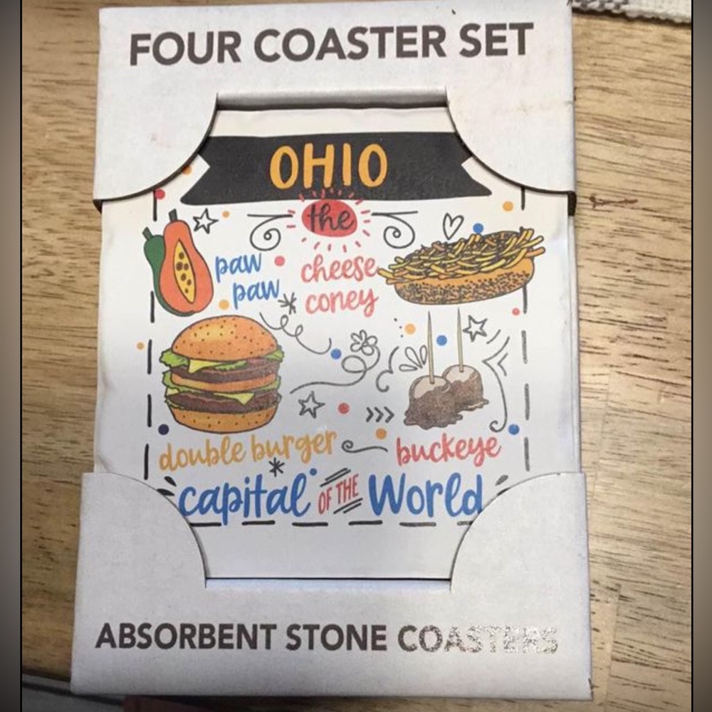 Ohio Coasters set of 4, absorbent tumbled stone
